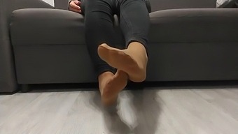 Monika Nylon'S Nude Nylon Socks Reveal Her Shapely Legs After A Full Day